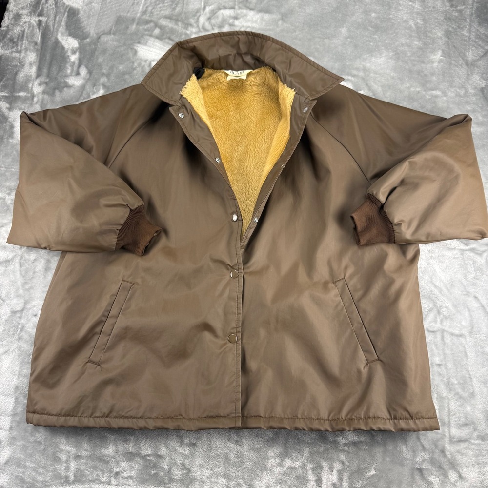 Vintage Blair Brown Coach Jacket Snap Front Faux Fur Lined Mens XXL Made in USA